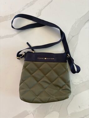 Tommy Hilfiger Olive Quilted Crossbody with Navy Trim